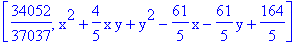 [34052/37037, x^2+4/5*x*y+y^2-61/5*x-61/5*y+164/5]
